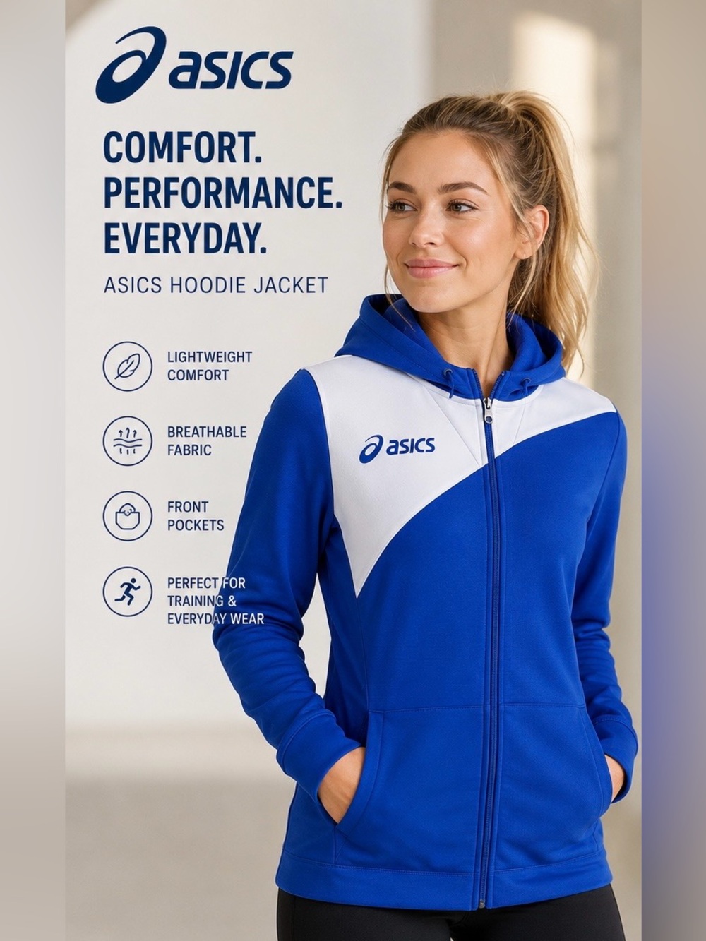 ASICS LOGO FLEECE FULL ZIP HOODIE size M  NWT
